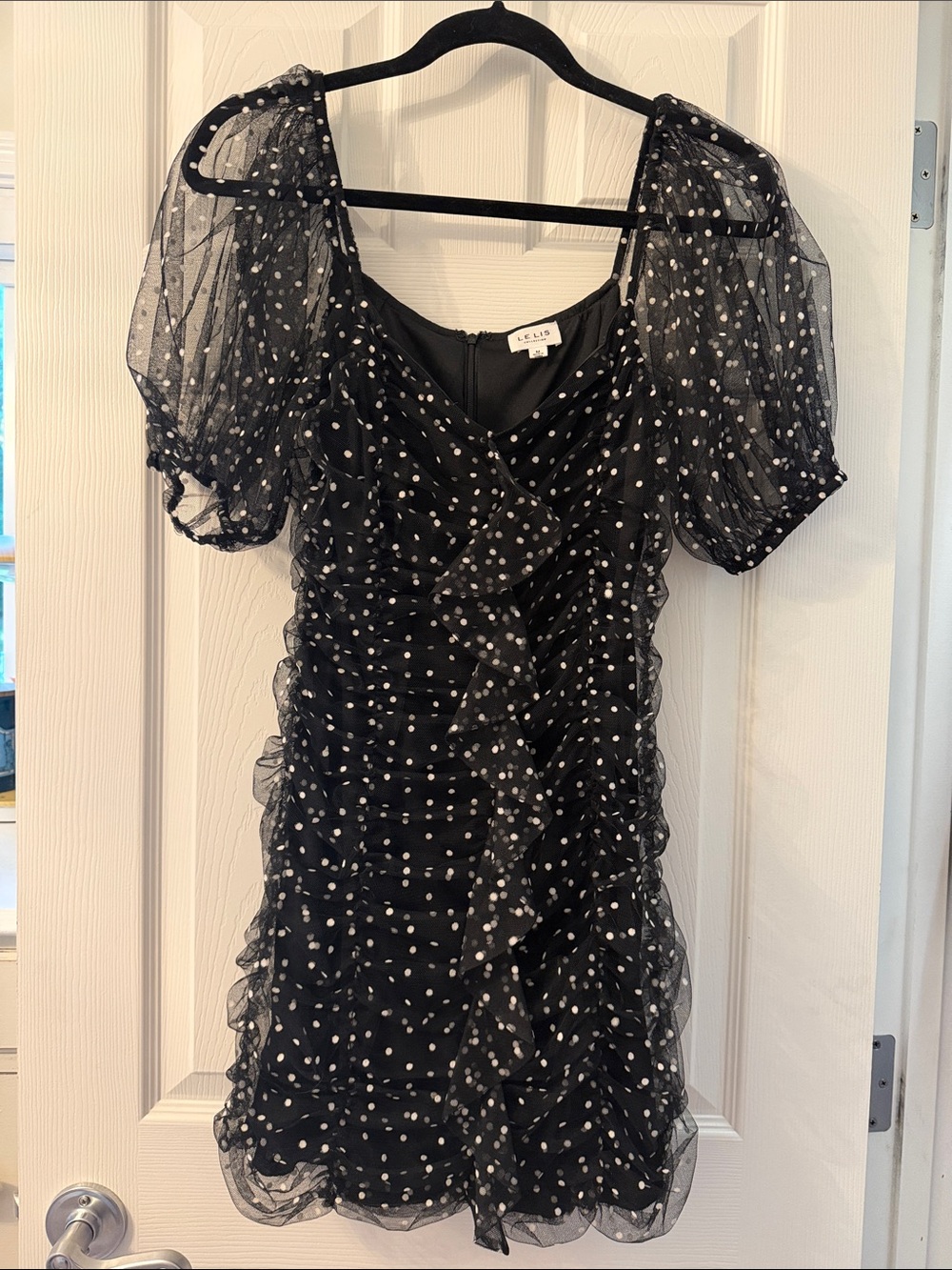 Le Lis Black & White Polka Dot Ruffle Mini Dress